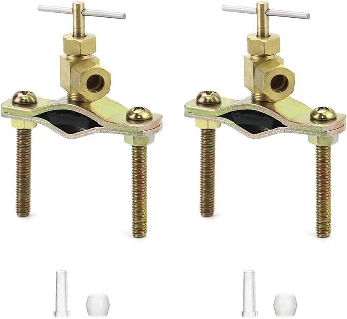QWORK Self-Tapping Saddle Valve, Pack of 2, Copper Needle Valve with 1/4" Compression Outlet, Fit 3/8" to 1-1/4" OD Tube