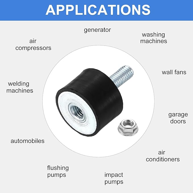 uxcell M8 Rubber Mounts, 4Pcs 30x20mm(DxH) Rubber Cylindrical Anti Vibration Isolator Shock Absorber with Lock Nut for Car Bobbin Generator Air Compressors