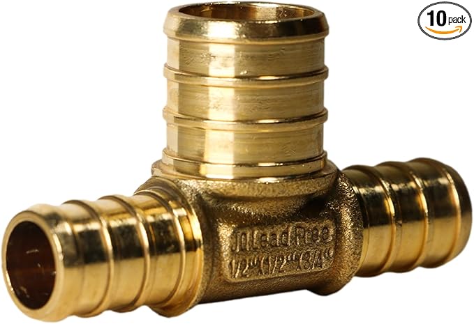 XFITTING 1/2 inch x 1/2 inch x 3/4 inch Pex Tee, Pex B Reducing Tee Crimp Version 25-1-2=10X, 10 Pieces