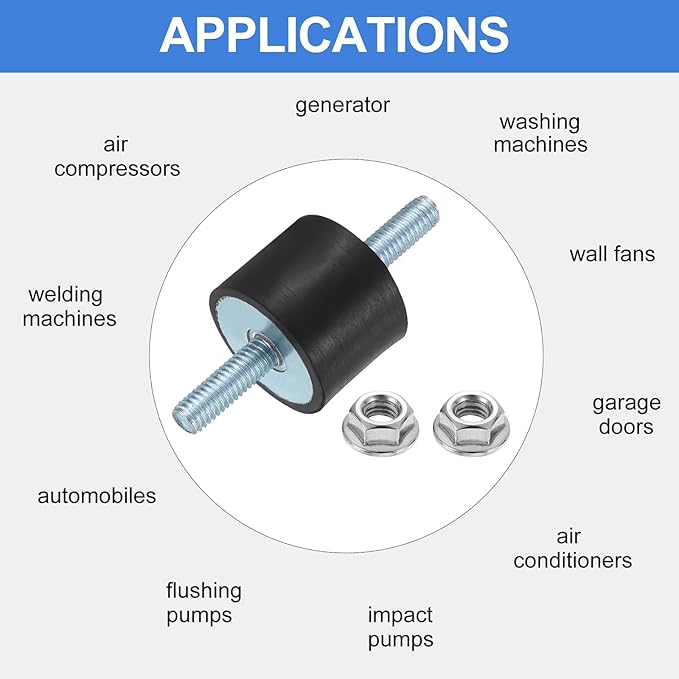 uxcell 4Pcs M6 x 18mm Rubber Mounts, 20 x 25mm Cylindrical Anti Vibration Isolator Studs Shock Absorber Double Studs with Nuts for Car Bobbin Generator Air Compressors