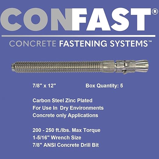 CONFAST 7/8" x 12" Wedge Anchor Zinc Plated (Box of 5)