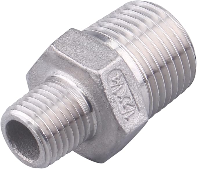 SUS304 Reducer Hex Nipple - 1/2" Male NPT x 1/4" Male NPT Stainless Steel Adapter Threaded Pipe Fitting (Pack of 2)