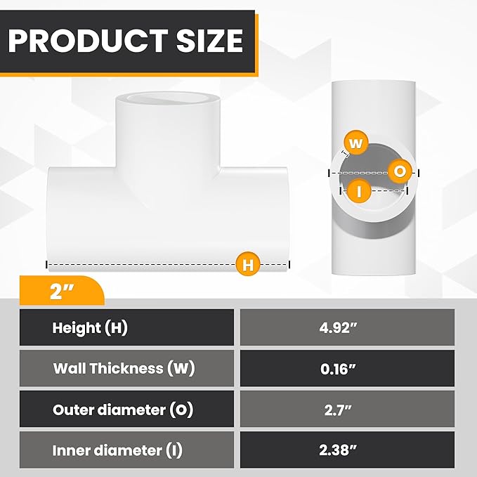 2" Tee 3-Way Pipe Fittings, 4 Pcs Heavy Duty Right Angle Connector (Socket x Socket), Schedule 40 Coupling Adapter