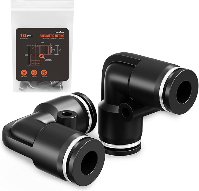 1/8" OD Push to Connect Fittings – Air Line Elbow Connectors, Quick Connect Pneumatic Fittings, Push Lock Air Hose Fittings for Compressor, Air Tools & Tubing (10 PCS)