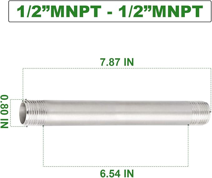 TAISHER 2PCS Stainless Steel Pipe Fittings, 1/2" NPT x 1/2" NPT Male Threaded, 8" Length Nipple Cast Pipe