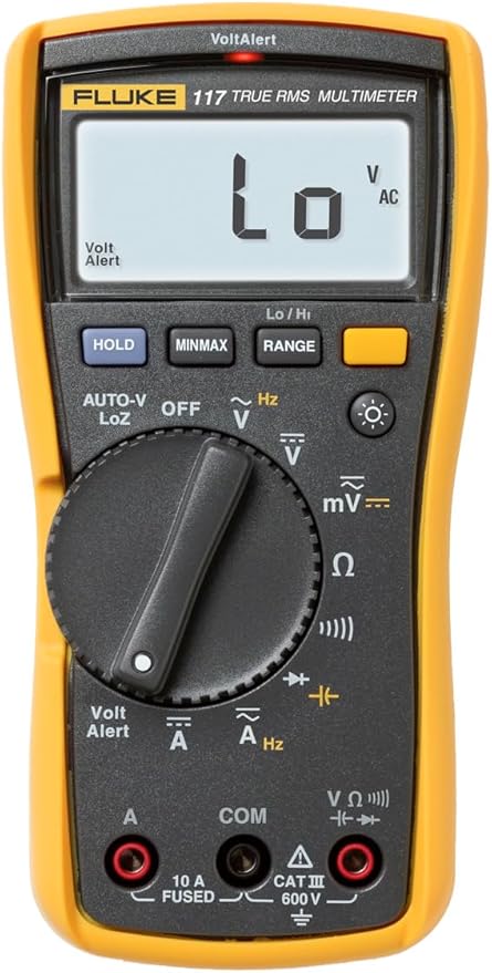 Fluke 117 Digital Multimeter, Non-Contact AC Voltage Detection, Measures Resistance/Continuity/Frequency/Capacitance/Min Max Average, Automatic AC/DC Voltage Selection, Low Impedance Mode