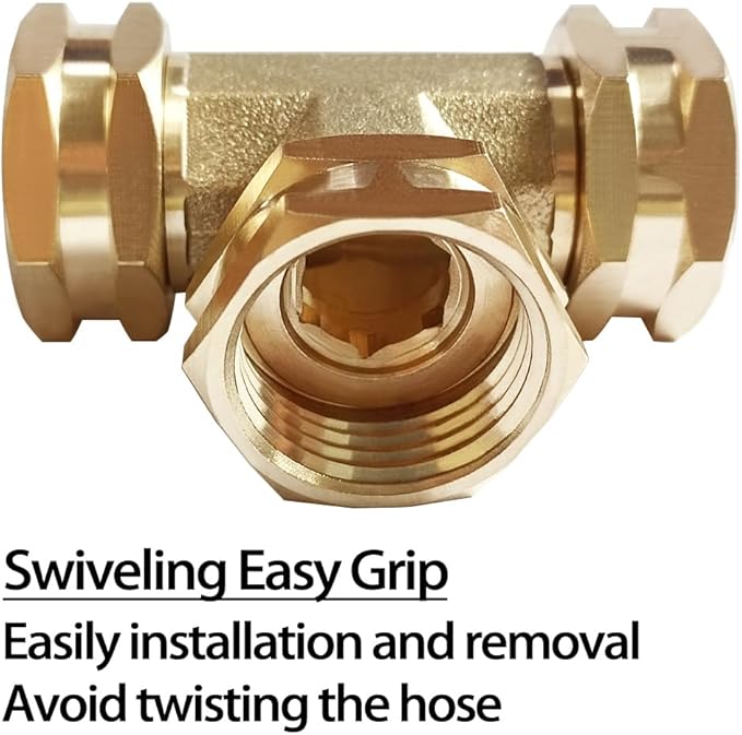 Joywayus 3/4" GHT Female × 3/4" GHT Female × 3/4" GHT Female Threaded Brass Swivel Pipe Fitting Tee T 3-Way Adapter