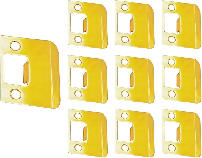 QCAA Solid Brass Extended Lip Strike, 2''X2-1/4, Polish Brass, 10 Pack, Made in Taiwan