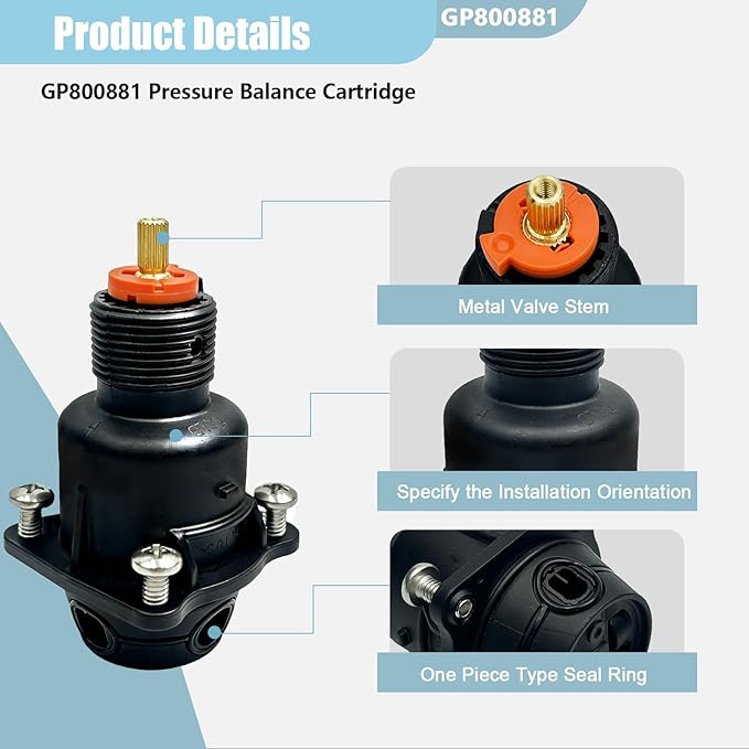 GP800881 Pressure Balance Cartridge Replacement for Kohler K-8304 Pressure Balance Valve,One-piece Design,Black
