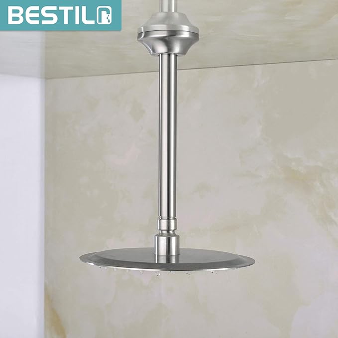 BESTILL 8 Inch Ceiling Mount Rain Shower Head Arm and Flange, Brushed Nickel
