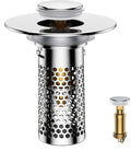 Bathroom Sink Drain Strainer,Pop-Up Sink Stopper Hair Catcher, Anti-Clog Stainless Steel Drain Filter Basket, Removable Sink Drain for Bathroom Sink Stopper Replacement (Silver-1)