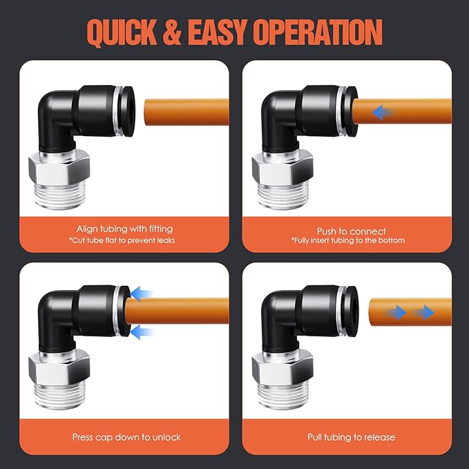 1/8"OD x 1/8"NPT Thread Push to Connect Fittings – Air Line Elbow Connectors, Quick Connect Pneumatic Fittings, Push Lock Air Hose Fittings for Compressor, Air Tools & Tubing (10 PCS)