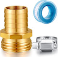 Solid Brass Garden Hose Repair kit Connector with Clamps 3/4" Barb x 3/4" Male,Fit for Garden Hose Fitting,Male and Female Hose Fittings