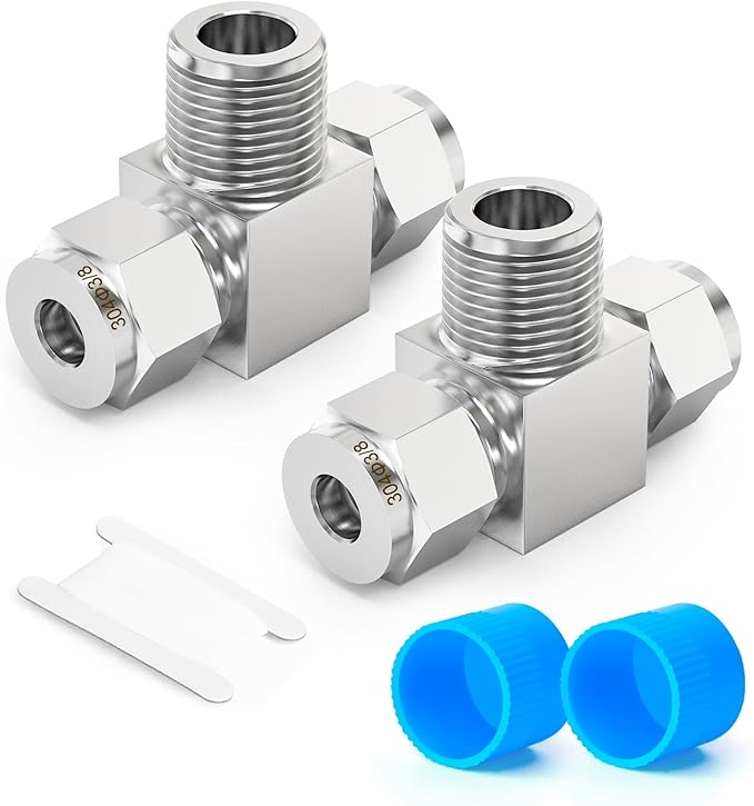 TAISHER 1PCS 304 Stainless Steel Compression Tube Pipe Fitting Connector, 3/8" Tube OD x 3/8" NPT Male x 3/8" Tube OD Tee Adapter
