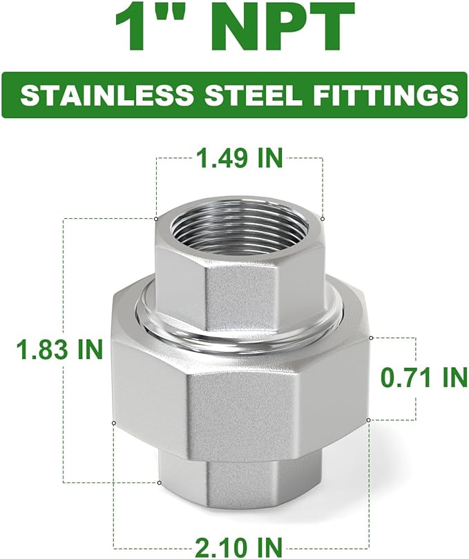TAISHER 1PCS 304 Stainless Steel Union，1" NPT Female Cast Pipe Fitting