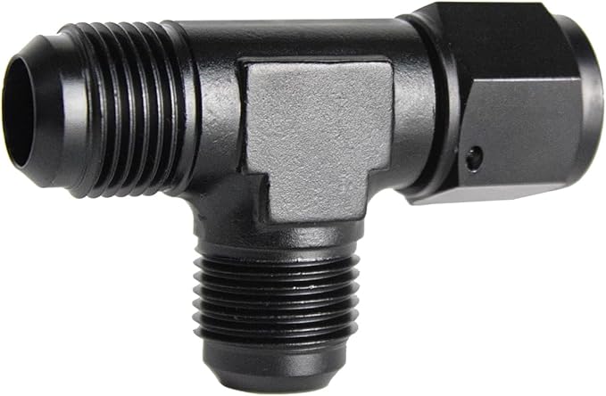 6AN Flare Male Tee Fitting Adapter with AN6 Female Swivel on Run Black