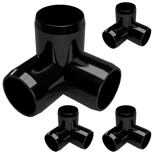 FORMUFIT 1-1/2” 3-Way Elbow Furniture Grade PVC Fitting in Black, Made in USA, UV-Resistant, Impact-Proof, 1.900” Actual Socket Diameter (Pack of 4)