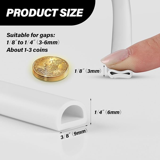 Silicone Weather Stripping Door Seal, 40FT Self Adhesive D Shaped Door Seal Strip for Door Frame, Door Insulation Strip Window Seal(40FT, 1/4" T)