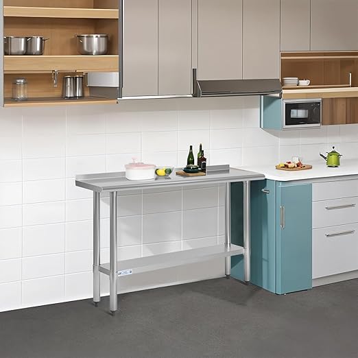 Hally Stainless Steel Table for Prep & Work 14 x 60 Inches, NSF Commercial Heavy Duty Table with Undershelf and Backsplash for Restaurant, Home and Hotel