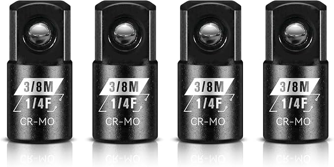 BLACKROBOT 4 Piece 1/4”F To 3/8”M Impact Socket Adapter Set,SAE Drive Cr-Mo Steel Exceeds ANSI Standards,Square Drive Reducer for Impact Driver Wrench