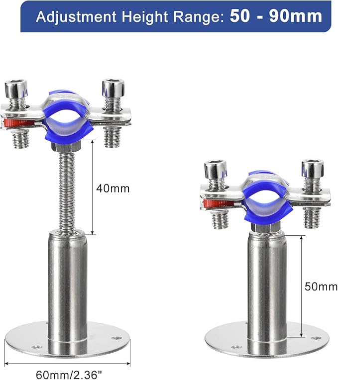 uxcell 2Pcs Stainless Steel Pipe Supports Wall Mount Ceiling Mount Pipe Bracket Adjustable Clamp Pipe Strap Fit for Dia 15-19mm Pipe Tube