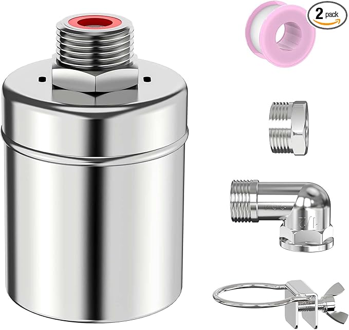 2PCS 304 Stainless Steel Float Valve,Water Tank Float Valve,1/2 to 3/4 Inch Automatic Water Level Control, No Pump Needed for Water Tanks,Livestock Troughs（Top/Side Entry）