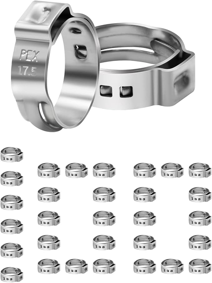 100 Pack 1/2 Inch PEX Cinch Clamps, Stainless Steel Single Ear Hose Clamps, for PEX Pipe