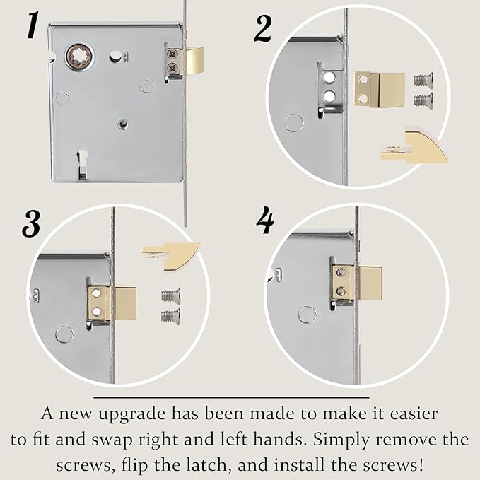 Mortise Lock Set Interior Door, Old Door Lock Replacement Parts, Antique Vintage Door Lock Hardware, Skeleton Keys and Reversible Latch, Mortise Lock Kit, Brushed Nickel Finish