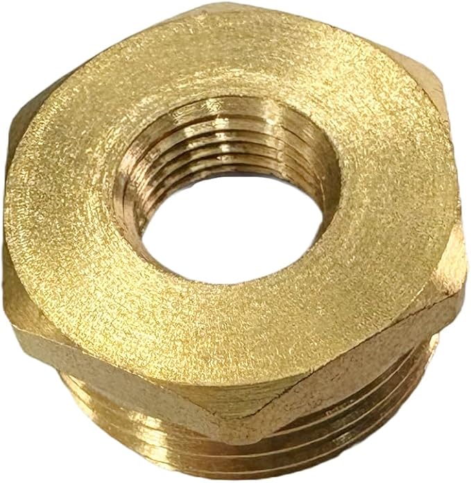 1/2" NPT Male x 1/8" NPT Female Brass Reducer Hex Bushing Threaded Pipe Fitting Reducing Adapter Pack of 2
