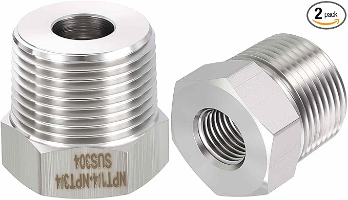 2 Pack 304 Stainless Steel Pipe Fittings, 3/4" MNPT to 1/4" FNPT Hex Bushing Reducer, Hose Tube Threaded Adapters for Air, Oil, LP, Gas