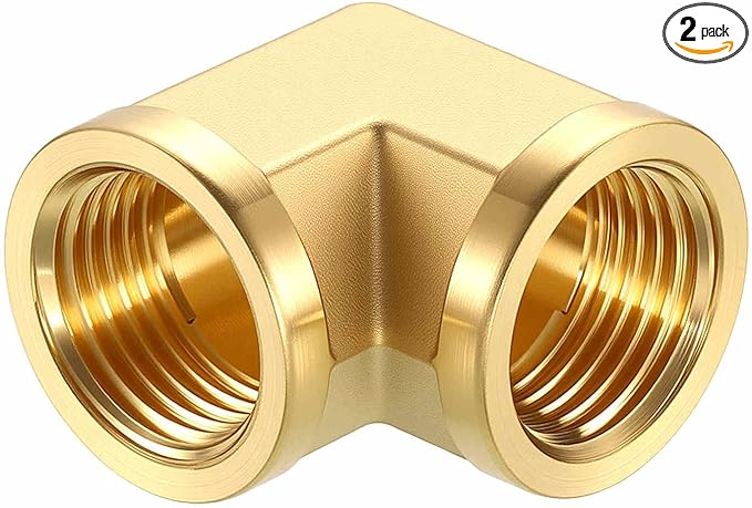 Pack of 2, 90 ° 1/2" NPT FeMale to 1/2" NPT FeMale Solid Brass Barstock Street Elbow, Forged Pipe Fitting for Pipe Leak Repair, Bathroom Remodeling, Tool Extension, Compression