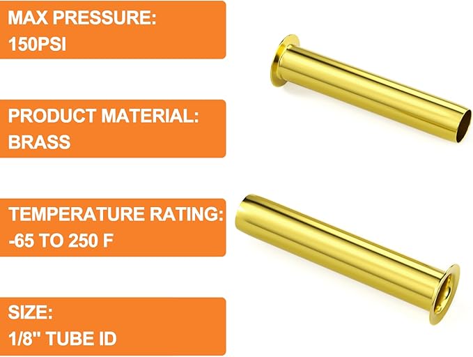 GASHER 100PCS Brass Compression Fitting, Brass Compression Insert Tube Support 1/8" Tube OD