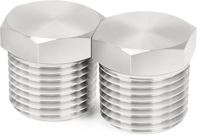 ChillWaves 304 Stainless Steel Pipe Fitting, Outer Hex Head Socket Pipe Plug Fitting，1-1/2" NPT Male，Thread Adapter(2-PACK)