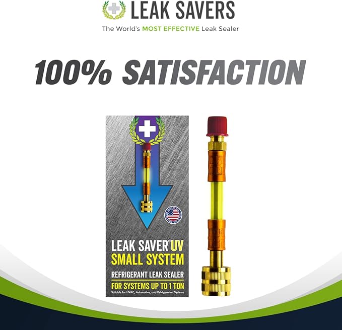 Leak Saver Direct Inject Small System with UV Dye - Refrigerant Leak Sealer - Detects Large Leaks - Ideal for Most Small Home Appliances and HVAC Systems up to 1 Ton - Proudly Made in The USA