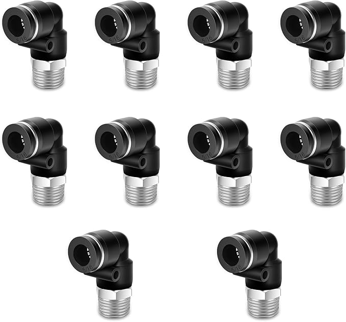 10 Pcs Push to Connect Fittings 5/16 Inch Tube OD x 1/4 Inch NPT Thread Pneumatic Male Elbow Quick Connect Air line fittings
