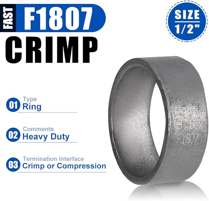 100-Pack in Bottle EFIELD 1/2" Pex Copper Crimp Rings For Pex Pipe Connection,Black-Oxidized Surface Treatment,(CLAMP024)