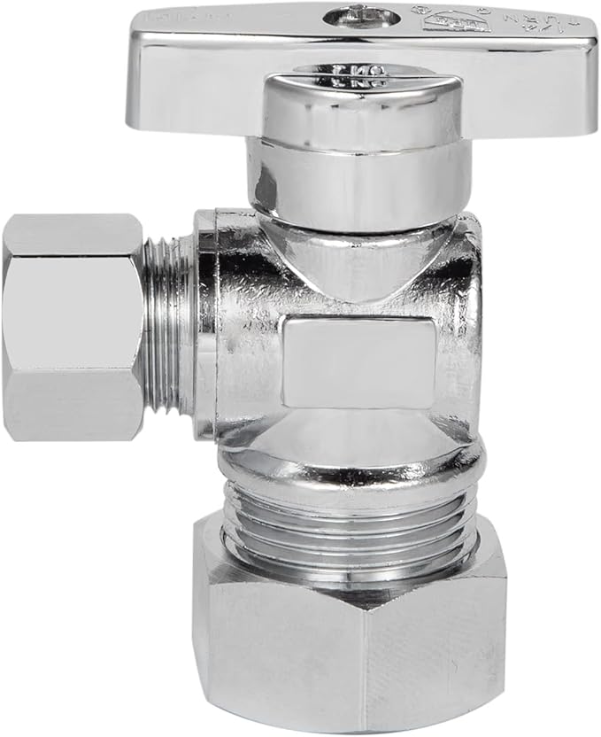 Heavy Duty Angle Stop Valve 1/2" Nom (5/8" OD) Comp x 3/8" OD Comp, 1/4-Turn Operation，High quality lead-free brass (2PCS)