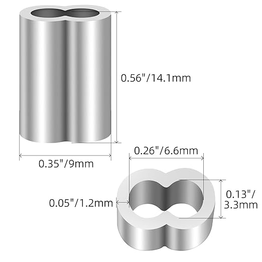 1/8"(3mm) Aluminum Crimping Loop Sleeve, Wire Rope Sleeve, Cable Crimps Sleeves, Cable Ferrules for Wire Rope and Cable Line End, 150 PCS