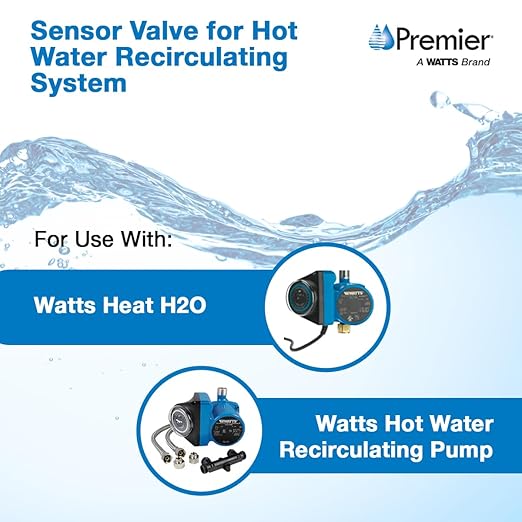 Watts Premier Replacement Sensor Valve for 500800 and 500805 Watts Instant Hot Water Recirculating Pump System, 4.5" Sensor Valve, Two 12" Supply Lines with Adapter Fittings, 1/2" Threaded Connectors