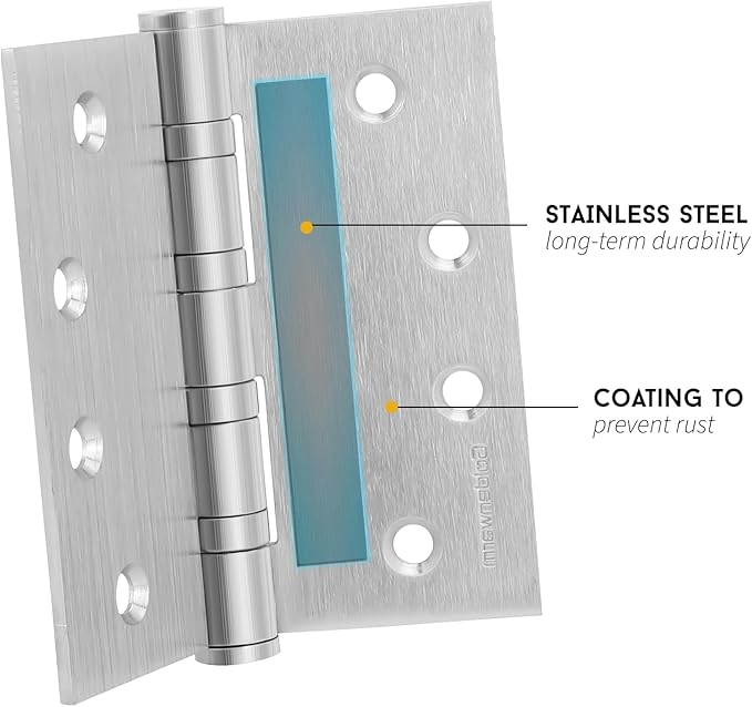 goldenwarm 3 Pack 4 x 4 Inch Ball Bearing Door Hinges Heavy Duty Stainless Steel Exterior Door Hinges with Square Corners, Brushed Nickel, Smooth & Quiet with Non-Removable Pin