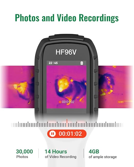 HF96V Thermal Camera with Visual Camera & Laser Pointer, Intelligent Scene Detection, 240 * 240 Super Resolution Thermal Imaging Camera,25 Hz, 50° FOV, -4°F to 1022°F, IP54 Infrared Camera