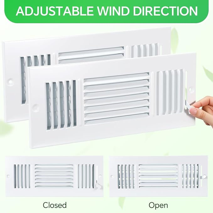 VIHOSE 3 Pcs Vent Covers HVAC Sidewall Air Ceiling Register 3 Way Vents for Wall Solid Steel Manual Adjuster for Bathroom Toilet Home Office (12 x 4 Inches,White)
