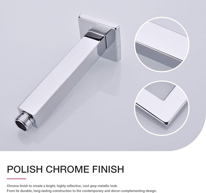 TRUSTMI Square Shower Arm with Flange 6 Inch Top Ceiling Mounted Extension for Rainfall Shower Head, Stainless Steel, NPT 1/2 to G 1/2, Chrome