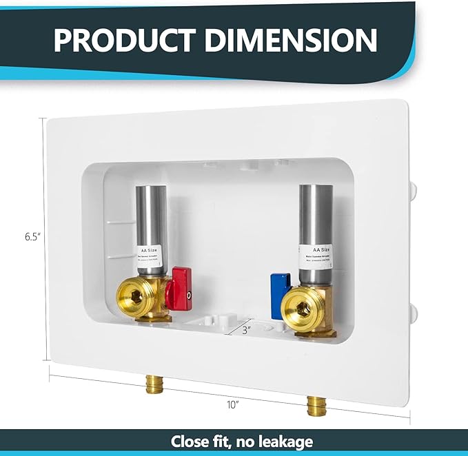 Washing Machine Outlet Box, Center Drain, 1/2 Inch Pex Crimp Inlet x 3/4 Inch MHT Outlet Connection, with Stainless Steel Water Hammer Arrestor (Pack of 2)