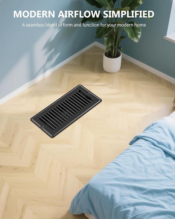 4x10 Floor Regsiter Vent Covers for Home Floor Wall Ceiling - Black with Screws for Easy Installation - Heavy Duty Steel Walkable Finish for Quiet Adjustable Air Vent Cover 4‘’ x 10‘’- 5 Pack