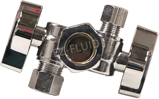 EZ-Fluid 5/8" Comp O.D X 1/4" Comp X 3/8" Comp 1/4 Turn Double Metal Two Handles Dual Outlet Brass Angle Stop Valve Water Shut Off Ball Valve For Water Pipes LF,Faucet Toilet,Dishwasher,Filter(1)
