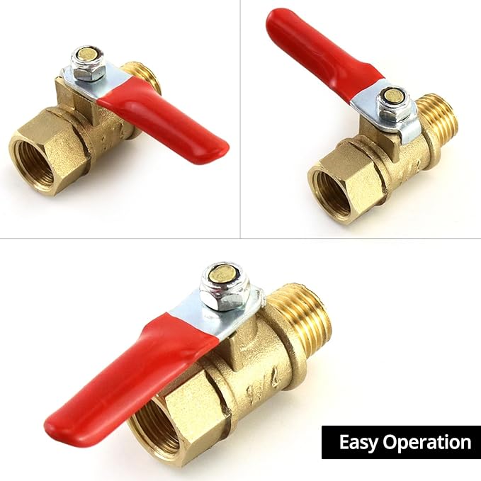 QWORK Ball Valve 10 Pack, 1/4" Heavy Duty Brass Ball Valve Shut Off Switch, 1/4" Male x Female NPT Thread Pipe Fitting Air Compressor Shut Off Valve