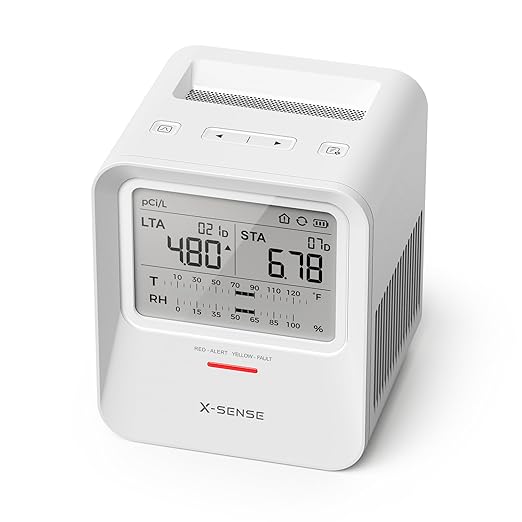 X-Sense Radon Detector, Audible & Visual Alerts, One-Touch Reset, Stores Up to 99 Local Reports, with Temperature & Humidity Range Display, Long-Term Accurate Monitoring Up to 999 Days, Model XR0B-SR