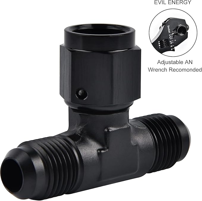 EVIL ENERGY 6AN Male Tee Fitting Adaptor with AN6 Female Swivel on Side Black