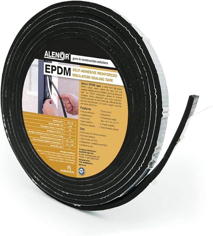 Alenor EPDM Black Foam Insulation Tape Self Adhesive 1/5"x3/5" x 33' Ft –Pack of 1- Weather Stripping for Doors & Windows,Soundproofing,Door Seal,Weatherstrip,Pipe Cooling,Air Conditioning Seal Strip